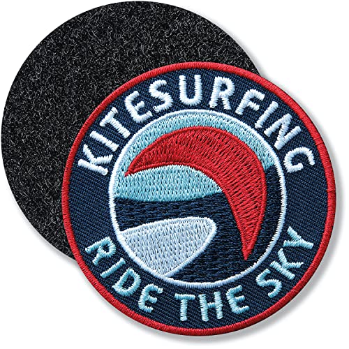 Kitesurfing Kitesurfen/Klett-Patch gestickt rund/Klett Patch Patches Aufnäher Applikation zum aufnähen aufkleben auf Kleidung Rucksack Taschen von Club of Heroes