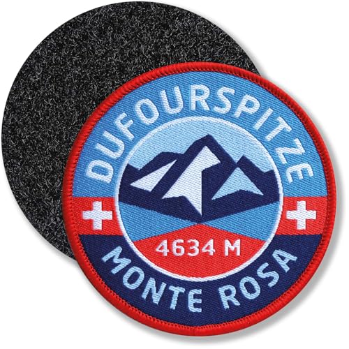 Klettpatch 68 mm - Monte Rosa Dufourspitze Schweiz Höhe 4.634 m/höchster Berg der Schweiz Wallis Walliser Alpen Zermatt Matterhorn Aostatal Piemont Italien/Patch gewebt mit Klett von Club of Heroes