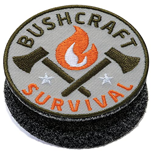 Klettpatch - Bushcraft Survival rund 62 mm gestickt/Outdoor Überleben Prepper Camping Feuer Axt Camp/Klett-Patch Patch Patches Klett Abzeichen auf Kleidung Rucksack (Braun-Beige) von Club of Heroes