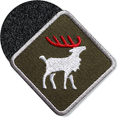 Klettpatch - Hirsch Patch 46 mm gestickte/Klett Patches Applikation zum aufnähen aufkleben auf Kleidung Rucksack Taschen/Schwarzwald Geweih Hirschgeweih Wild Forst Jagd/Club of Heroes (Braun) von Club of Heroes