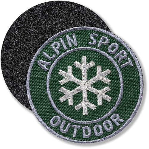 Klettpatch - Winter Outdoor Patch gestickt 62 mm Silber/Alpin Sport Ski Snowboard Schneeflocke Wintersport/Patches zum Aufnähen Kletten Klett Flicken Abzeichen Kleidung Jacke (Grün-Silber) von Club of Heroes