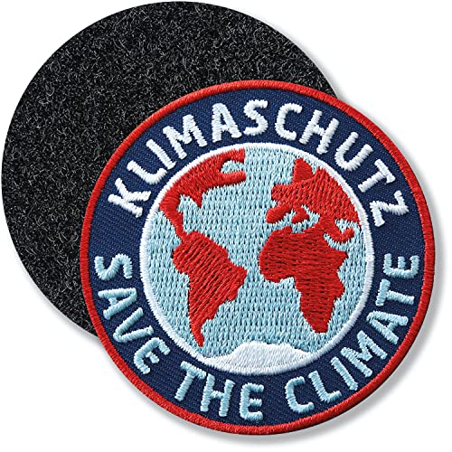 Klimaschutz Save the Climate/Klett Patch gestickt mit Klettverbindung rund/Klettpatch Klettabzeichen Patches Abzeichen Applikation für Kleidung Rucksack Taschen / von Club of Heroes