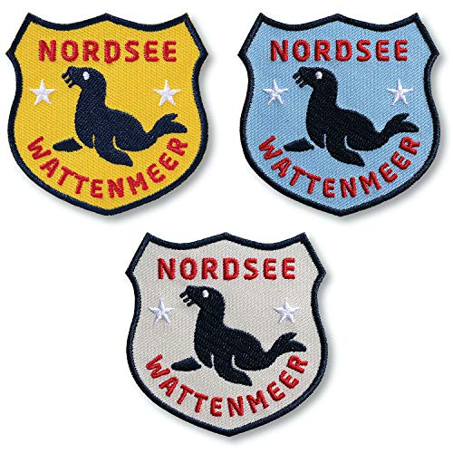 SET 3 x Nordsee Seehund Patch gestickt 60 mm/Aufbügler Aufnäher Flicken Bügelflicken Applikation/zum Aufbügeln Aufnähen Kleidung Jacke Hose Mütze Cap/Wattenmeer Robbe Küste Strand Insel Meer von Club of Heroes