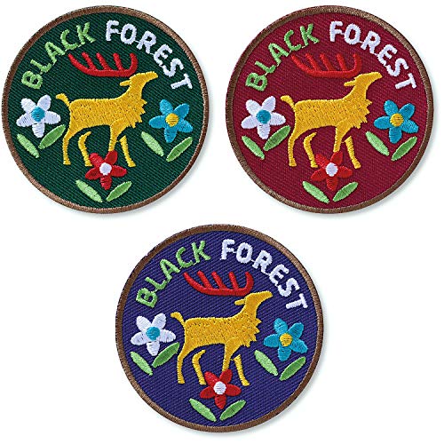 3er-Set, Schwarzwald Black Forest Patch 60 mm/hochwertig gestickte Aufnäher Aufbügler Patches Applikation zum aufbügeln aufnähen/Hirsch Geweih Hirschgeweih Forst Wald Tracht/Club of Heroes von Club of Heroes