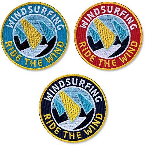 SET 3 x Windsurfing Abzeichen gestickt 60 mm/Aufnäher Aufbügler Sticker Patch für Kleidung Ausrüstung Zubehör/Windsurfen Surfen Surfing Kitesurfen Segeln Surfbrett Wassersport Surfer Segel von Club of Heroes