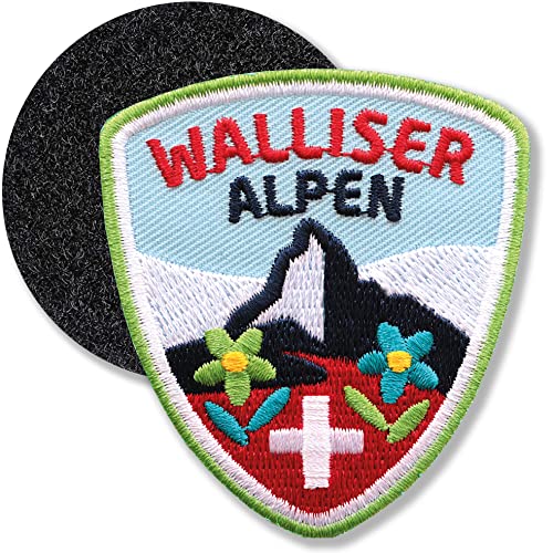 Walliser Alpen Schweiz/Klett-Patch gestickt 61 x 55 mm/Klett Patch Patches Abzeichen Aufnäher Applikation zum aufkleben aufnähen auf Kleidung Rucksack Tasche/COH von Club of Heroes