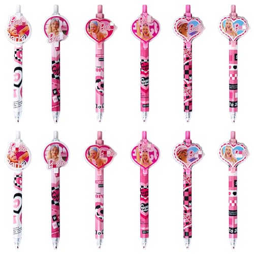 12Pcs Bar-bi Einziehbare Gelschreiber, 0,5 mm Barbiprinzessin Gelschreiber, Cartoon Gelstifte Kugelschreiber Set,Schwarze Schreiben Retractable Gel Pen für Schule Kinder Geschenk Schreibwaren Zubehör von Clvsyh