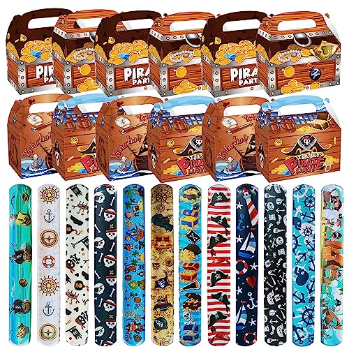 24 Pcs Party Mitgebsel Set, Kinder Slap Armband + Geschenkboxen für Mitgebsel aus Pappe, Mitgebselbox mit Tragegriff, Kinder Piraten Armbänder. Kinder Geburtstag Party Mitgebsel für Jungen und Mädchen von Clvsyh