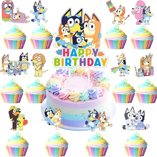 25Pcs Blue-y Cake Topper Deko, Cartoon Cupcake Geburtstag Dekoration Set, Cartoon Kuchen Deko, Blue-y Anime Happy Birthday Tortendeko, Jungen Mädchen Kinder Geburtstagskuchen Dekoration(B) von Clvsyh