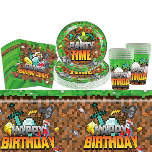 41Pcs Spiel Geburtstag Deko Partygeschirr Set, Videospiele Kinder Geburtstag Tischdeko, Teller, Tassen, Servietten, Tischtuch Videospiele Geburtstag Deko Partyzubehör für 10 Gäste von Clvsyh