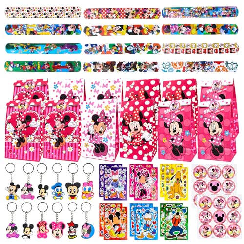 48 Stück Mickey Themed Party Supplies, Mickey Mouse Party Favour Set Mit Slap-Armbänder Silikon Schlüsselbund Mickey Geschenktüten Kinderaufkleber, Geburtstag Deko Für Kinder Mitgebsel Partygeschenk von Clvsyh