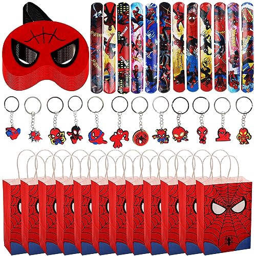 48Pcs Spider-Man Party Geschenke, 12 Spiderman Schlüsselanhänger, 12 Filzmasken für Kinder, 12 Kindergeburtstag Mitgebsel Tüten, 12 Slap Armband, Party Mitgebsel Kinder Spiderman von Clvsyh