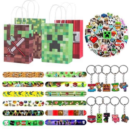 84 PCS Spiel Party Mitgebsel, Kinder Spiel Geschenke Party, 12 Geschenktüten + 10 Spiel Schlüsselanhänger + 12 Silikon Armbänder + 50 Kinder Aufkleber Für Jungen Kindergeburstag Party Geschenke von Clvsyh