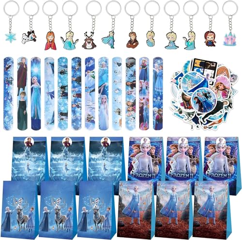 86 Pcs Frozen Party Kindergeburtstag Mitgebsel, Frozen Set Mit Slap Armbänder Disney Frozen Aufkleber Schlüsselanhänger Elsa Geschenktüten, Für Frozen Popular Deko Mädchen Gast Geschenk von Clvsyh