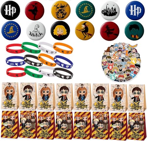 86 Stück Harry Geburtstag Mitgebsel, Wizard Geschenktüte, Silikon Armbänder Kinder, Cartoon Aufkleber, Harry Pin Button, Wizard Party Geschenk Geburtstag für Jungen Mädchen von Clvsyh