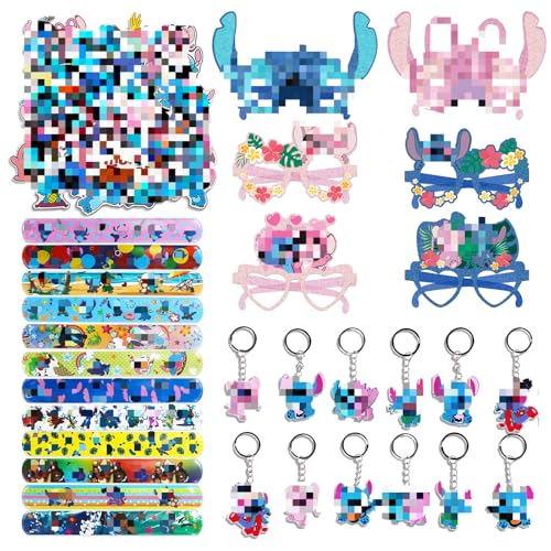 86Pcs Li-lo & Stit-ch Kinder Geburtstag Party Mitgebsel, Slap Armbänder, Stit-ch Papier Masken, Schlüsselanhänger für Kinder, Cartoon Aufkleber, Stit-ch Party Geschenk Geburtstagsfeiern von Clvsyh