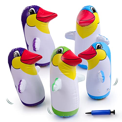 Aufblasbare Pinguin,5Pcs Pinguin Tumbler Statue Inflation, Stehaufmännchen Pinguin Aufblasbarer Boxsack,Tumbler Aufblasbare Spielzeug Partyzubehör für Kinder Geburtstag Weihnachten Party Gastgeschenke von Clvsyh