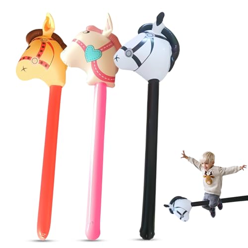 Aufblasbares Stabpferd, 3Pcs Kinder Aufblasbarer Pony Stab, 96cm Aufblasbares Steckenpferd Luftballon für Fotoautomaten, Western Pferd Partei, Kinderparty von Clvsyh