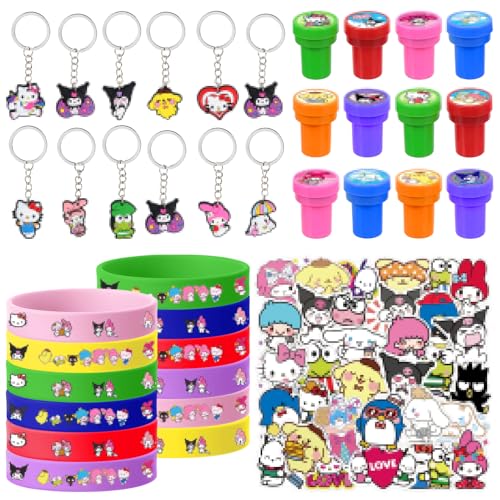 86PCS Kuro-mi Cartoon Party Mitgebsel Set, San-rio Kindergeburtstag Gastgeschenke, Mit Silikonarmband Schlüsselanhänger Aufkleber Siegel für Jungen Mädchen Theme Party Zubehör von Clvsyh