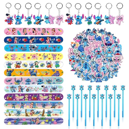 Clvsyh 86PCS Lilo & Stit-ch Cartoon Thema Kindergeburtstag Mitgebsel Set, Stit-ch Party Mitgebsel Mit Armbänder Schlüsselanhänger Stifte Aufkleber Für Party Kleine Gastgeschenke Give Aways von Clvsyh