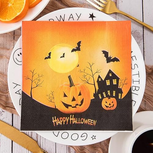 Clvsyh Halloween Servietten, 40 Stück Servietten Geburtstag, Kürbis Schädel Geist Hexe Süßes oder Saures Papierservietten Paper Napkins, Party Serviette für Halloween Geburtstag Tischdeko (G) von Clvsyh