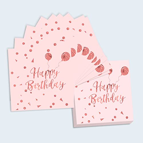 Clvsyh Servietten Happy Birthday, 40 Stück Servietten Geburtstag Rosegold, Papierservietten Paper Napkins, Geburtstagsservietten 33x33cm für Junge Mädchen Geburtstag Party Deko (Rosa Roségold) von Clvsyh