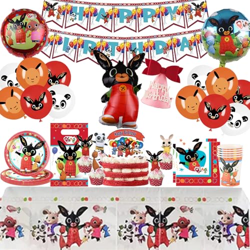 99pcs Bunny Partygeschirr,Bunny Luftballons,Bunny Geburtstagsdeko,Bunny Kindergeburtstag Tischdecke,Bunny Geburtstag Pappteller,Kindergeburtstag Deko für 10 Personen von Clybeaut