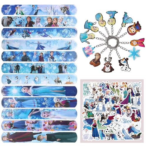 Clybeaut 72pcs Frozen Party Mitgebsel,Frozen Spielzeug Set Beinhaltet Silikon Armbänder,Aufkleber,Schlüsselanhänger,Geschenktüten und Slap Armbänder,für Kindergeburtstag Party von Clybeaut