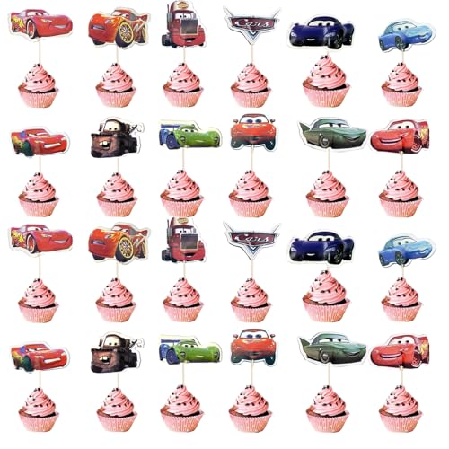 48pcs MccQueen Tortendeko,MccQueen Cake Topper,MccQueen Kinder Torten Deko,MccQueen Happy Birthday Tortendeko,Cartoon Geburtstagstorte Dekoration von Clybeaut