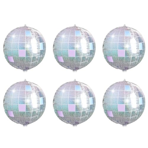 Clyictz 6 Stück schillernde Discokugel-Ballons, riesige, glänzende silberne Disco-Aluminiumfolienballons für Geburtstag, Einzeldekoration von Clyictz