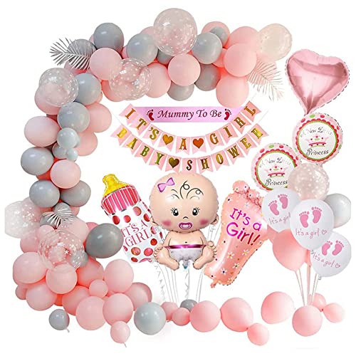 Clyictz Babyparty Dekorationen Mädchen, Baby Shower Rosa Luftballons Set, Baby Shower für Mädchen, It's a Girl Baby Shower Banner von Clyictz