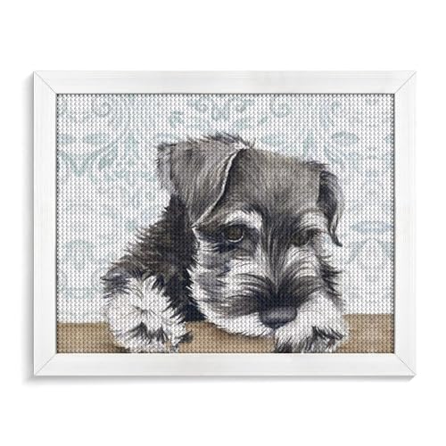 Cmagnifico Diamant-Malerei-Set zum Selbermachen mit Rahmen, niedlicher Schnauzer-Hund, runde Diamantkunst, Diamant-Kunst-Set für Wanddekoration, 40 x 50 cm von Cmagnifico