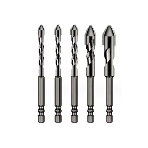 Hochfester exzentrischer Spiralbohrer mit schrägem Kopf, professionelles Multifunktions-Betonbohrer-Set, Mauerwerksbohrer, Hartmetallbohrer mit industrieller Stärke für Fliesen (Threaded Black, 5pcs) von Cmeilau