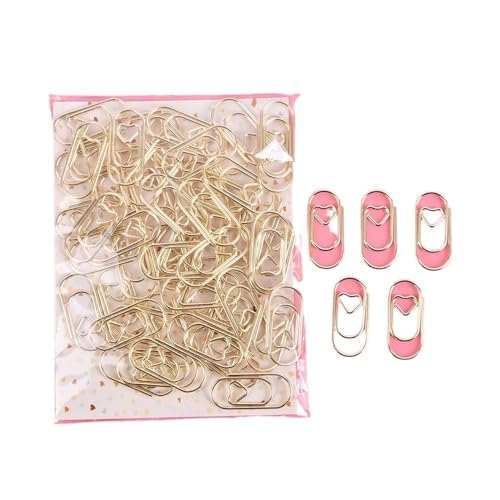 Cmis Kbei 50 Stück/Beutel Mini-Herz-Clips, goldfarben, rotgoldfarben, Lesezeichen, Bürozubehör, Büroklammern, Patchwork-Clips (GD-Stil1) von Cmis Kbei