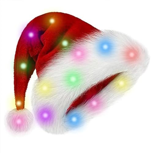 Weihnachtsmütze mit LED-Glanz, bunte Weihnachtsmann-Kopfbedeckung, 24 Farben, beleuchtet, Urlaubsparty-Zubehör, lustige Weihnachtsmütze, geeignet für Erwachsene oder Kinder (Rot, Erwachsene) von Cmtuuy