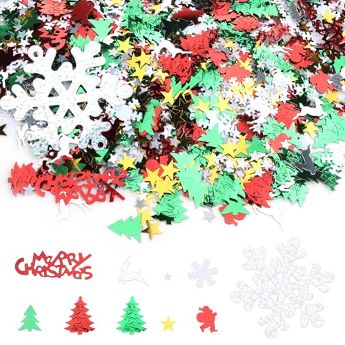 10 weihnachtliche Design-Konfetti, 2000 Stück gemischte Glitzer-Folien-Konfetti, 60 g, Winter-Wunderland, Weihnachtsmann-Weihnachtsmann-Zubehör, bunte Tischstreuung, Dekoration für Weihnachtsfeier von Cncedi