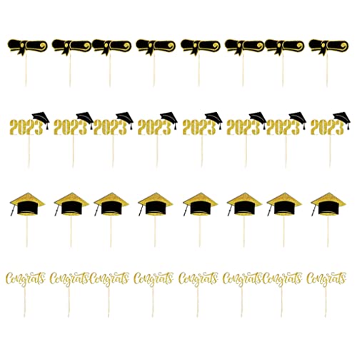 Cndiyald Absolvent bei Cakecup Topper 32pcs Abschluss Cupcake Toppers 2023 Mini -Klasse von 2023 Cupcake Toppers Supplies Glückwunsch Grad Cap Diploma Cupcake Picks für die Abschlussfeier von Cndiyald