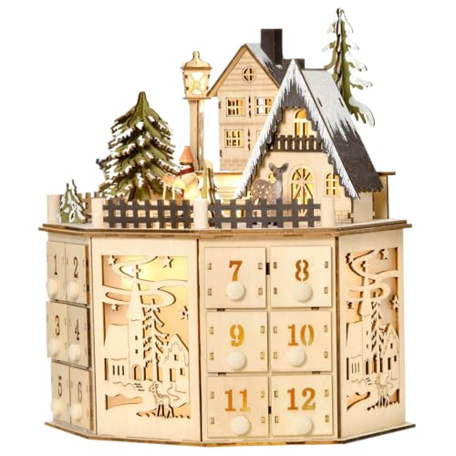 Cndiyald Adventskalender aus Holz, Weihnachtskalender mit Musik, Adventskalender mit 24 Schubladen, beleuchteter Weihnachtskalender von Cndiyald