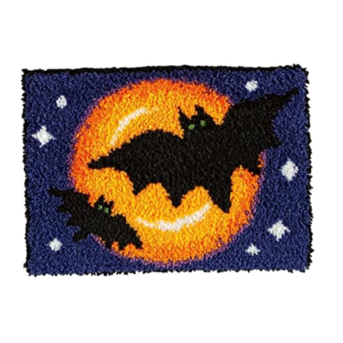 Cndiyald Lack Hook Kits DIY Häkelgarn Kits Halloween Fledermaus Fledermaus Teppichsticke Haken Teppich Kit Wandteppich für Kinder und Erwachsene, 19,69 x 14,96 Zoll Halloween Dekorationen von Cndiyald