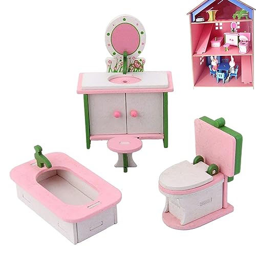 Cndiyald Miniatur Holzmöbel Puppenhaus Holz Möbel Set Miniaturstuhl Kommode Badewanne Toilettenmodell Puppenhauszubehör von Cndiyald