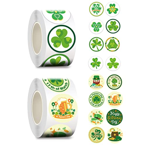 Cndiyald St. Patrick's Day Aufkleber Shamrock Roll Aufkleber Green Lucky Aufkleber für irische Partyversorgung 2Rolls Aufkleber von Cndiyald