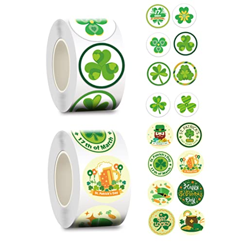 Cndiyald St. Patrick's Day Aufkleber Shamrock Roll Aufkleber Green Lucky Aufkleber für irische Partyversorgung 2Rolls Aufkleber von Cndiyald