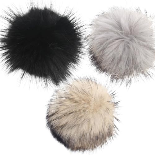 POM -POMS für Hüte, 3pcs Waschbärhaarpompoms -Ball mit Knopf, flauschige Pompons für Hüte, schwarze Pom -Poms von Cndiyald