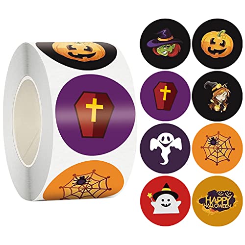 Cnrfeoap 500 Stück/Rolle Happy Halloween Aufkleber Etiketten 8 Designs Kürbis Deko von Cnrfeoap