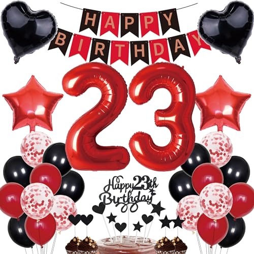 23. Geburtstag Dekorationen Mann Frauen Deko Geschenk für 23. Geburtstag Tortendeko 23 Geburtstag Frauen Happy Birthday Banner Rot Schwarz Deko Set 23 jahre Geburtstag deko Zahl 23 Party Ballons von Cnrose