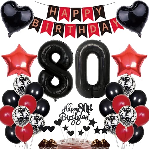 80. Geburtstag Deko Mann Frauen Tortendeko 80 Geburtstag Girlande Schwarz Rot Deko 80 jahre Geburtstag Party Deko 80th Ballons Konfetti luftballon Zahl 80 Luftballons 80.ter Geburtstag Dekoration von Cnrose