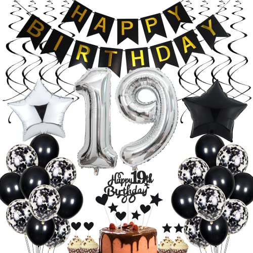 19. Geburtstag Dekoration,Schwarz Tortendeko Geburtstag 19 Jahre Junge,Black and White Party Deko,19 Geburtstag Mädchen Junge,Tortendeko 19. Geburtstag Junge Mädchen,Geburtstagsdeko 19 Jahre Mädchen von Cnrose