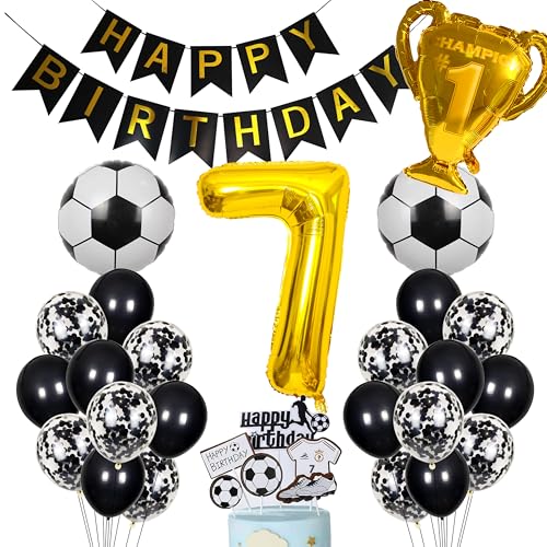 Cnrose Fussball Luftballon 7. Geburtstag Golden Helium Ballon 7 Geburtstag Junge Cake Topper Fußball Geburtstagsdeko 7 Jahre Kindergeburtstag Party Deko 7. Geburtstagsdeko Fußball Kuchendeko Fussball von Cnrose