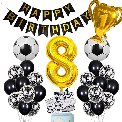 Cnrose Fussball Luftballon 8. Geburtstag Golden Helium Ballon 8 Geburtstag Junge Cake Topper Fußball Geburtstagsdeko 8 Jahre Kindergeburtstag Party Deko 8. Geburtstagsdeko Fußball Kuchendeko Fussball von Cnrose