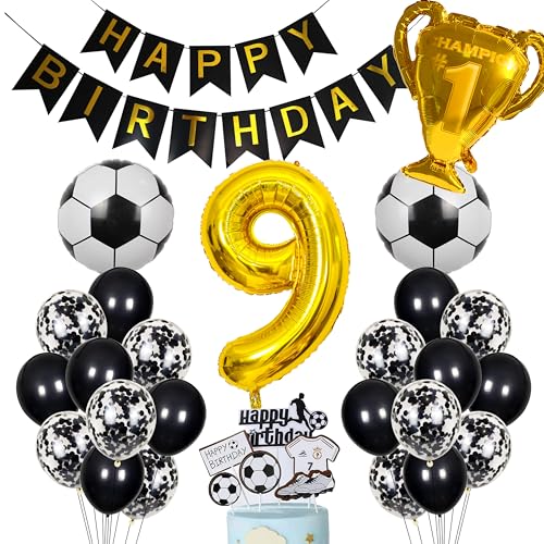 Cnrose Fussball Luftballon 9. Geburtstag Golden Helium Ballon 9 Geburtstag Junge Cake Topper Fußball Geburtstagsdeko 9 Jahre Kindergeburtstag Party Deko 9. Geburtstagsdeko Fußball Kuchendeko Fussball von Cnrose